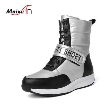 Осень-зима Новые женские зимние сапоги в стиле пэчворк, повседневные, с плоской подошвой, водонепроницаемые, теплые, плюшевые, меховые, кроссовки, ботильоны, спортивная обувь 35