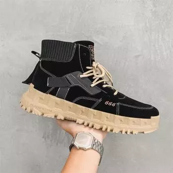 Осень-зима Новые зимние ботинки мужские повседневные хлопковые ботинки модные высокие корейские мужские ковбойские ботинки кроссовки на платформе для мужчин 40 чёрный