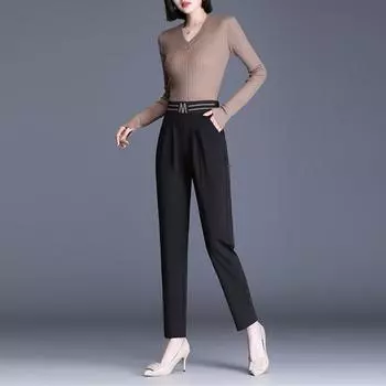 Осень-зима, новый корейский стиль, женские модные брюки с высокой талией для отдыха в стиле Харадзюку, свободные теплые прямые брюки, уличные брюки S