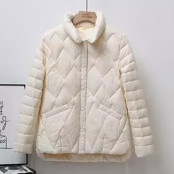 Осень-зима, новый корейский вариант, воротник-стойка, легкий и тонкий городской повседневный свободный белый утиный пуховый однобортный пуховик S белый
