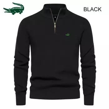 Осень/зима новый мужской свитер с длинным рукавом на молнии стоячий воротник однотонный универсальный повседневный мужской топ S чёрный