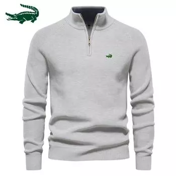 Осень/зима новый мужской свитер с длинным рукавом на молнии стоячий воротник однотонный универсальный повседневный мужской топ S чёрный