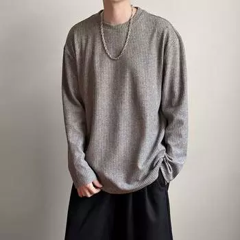 Осень-зима новый мужской тонкий свитер 2024 года мужской круглый вырез трикотажный капюшон с длинным рукавом однотонные пуловеры мужское нижнее белье L серый