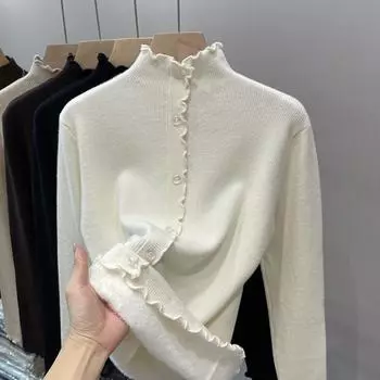 Осень-зима, новый плюшевый пуловер, женский кардиган, модный, с оборками и высоким воротником, женские повседневные флисовые кардиганы с длинным рукавом для женщин 25223 One Size