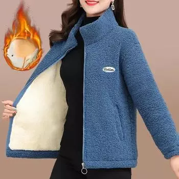 Осень/зима Новый стиль куртка из овечьей шерсти для пожилых женщин среднего возраста с флисовой подкладкой из утолщенного хлопкового пальто модная куртка 2XL