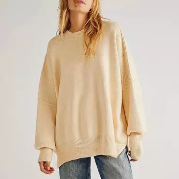 Осень-зима, новый свободный пуловер, женские свитера, модный вязаный свитер с длинным рукавом и круглым вырезом для женщин, повседневный однотонный трикотаж больших размеров, топы 24655 S арбуз красный