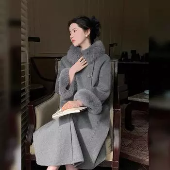 Осень-зима Новый усовершенствованный ленивый твидовый пиджак повседневного стиля длинное пальто женское повседневное пальто высокого качества S серый