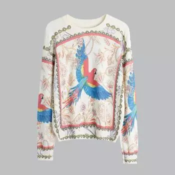 Осень-зима О-образный вырез принт вязаный свитер пуловер женская мода длинный рукав джемпер One Size