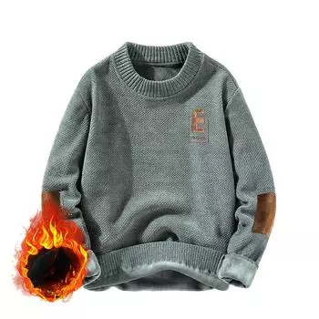 Осень-зима О-образный вырез с вышитыми буквами, однотонный пуловер, мужская одежда, свитер, вязаный повседневный, осень-зима, топы L зелёный