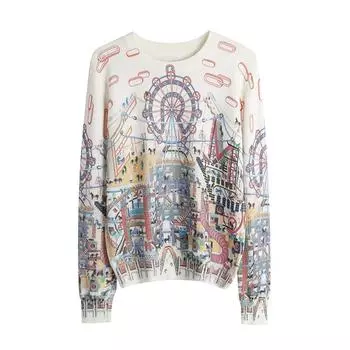 Осень-зима О-образный вырез трикотажный принт баттом свитер пуловер топы женские модные полосатые джемперы с длинным рукавом One Size зелёный