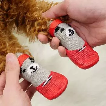 Осень Зима Обувь для собак Носки Водонепроницаемые Кошки Собаки Резиновые носки Нескользящие Дождевые сапоги для собак Носки Собаки Вязание Теплые носки S красный