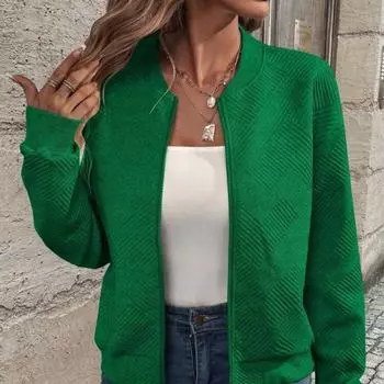 Осень-зима однотонная куртка на молнии с бейсбольным воротником, повседневное пальто для женщин, куртки и пальто с длинным рукавом S зелёный