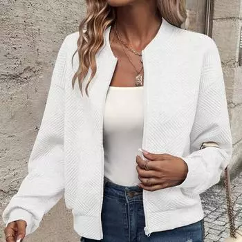 Осень-зима однотонная куртка на молнии с бейсбольным воротником повседневная куртка для женщин куртки и пальто (Женский) S серый