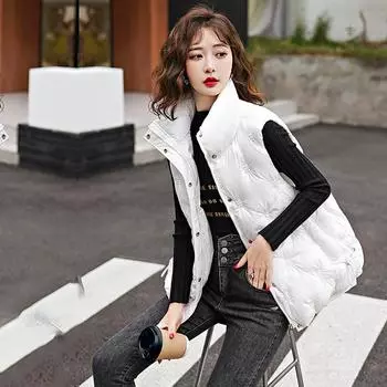 Осень-зима, однотонная утепленная верхняя одежда с хлопковой подкладкой, воротник-стойка, теплая куртка без рукавов, пальто, жилет для женщин M чёрный