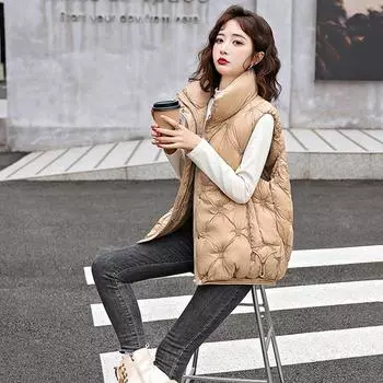 Осень-зима, однотонная утепленная верхняя одежда с хлопковой подкладкой, воротник-стойка, теплая куртка без рукавов, пальто, жилет для женщин M чёрный