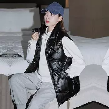 Осень-зима однотонная утепленная верхняя одежда с хлопковой подкладкой, воротник-стойка, теплая куртка без рукавов, пальто, жилет для женщин M