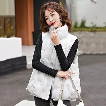 Осень-зима, однотонная утепленная верхняя одежда с хлопковой подкладкой, воротник-стойка, теплая куртка без рукавов, пальто, жилет для женщин M чёрный