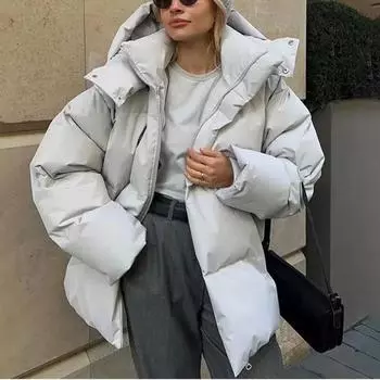 Осень-зима однотонное толстое теплое свободное пуховое пальто с капюшоном для женщин повседневные пальто Highstreet Feather Parkas верхняя одежда для женщин S серый