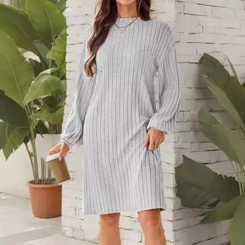 осень зима однотонный длинный рукав полуводолазка макси платье для женщин элегантный облегающий эластичный свободный прямой трикотажные платья мода уличная одежда S серый