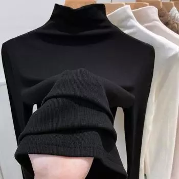Осень/Зима однотонный модальный шерстяной свитер с полувысоким воротником, теплая базовая рубашка с длинными рукавами и внутренним топом S