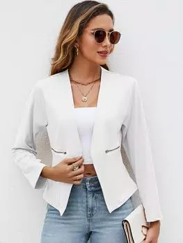 Осень-зима однотонный пиджак с карманом на молнии модные женские элегантные пальто с воротником на заказ женская верхняя одежда повседневные простые куртки с длинным рукавом S белый