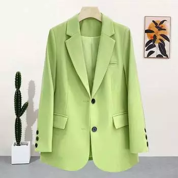 Осень-зима пальто повседневный офисный длинный рукав элегантный блейзер женский винтажный свободный модный однотонный пиджак большого размера XXXL чёрный