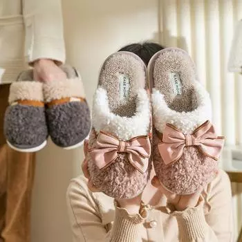 Осень Зима Пары Повседневные Плюшевые Тапочки Крытые Удобные Квартиры Теплые Пушистые Горки Спальня Обувь 36-37