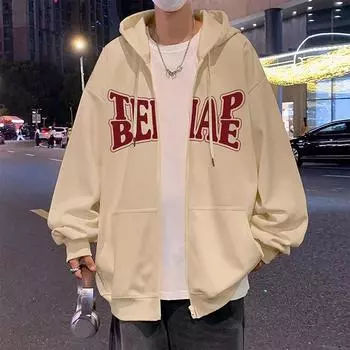 Осень/зима плюшевая/обычная европейская и американская уличная хип-хоп куртка мужская свободная тяжелая кепка кардиган с капюшоном верхняя одежда M светло-серый