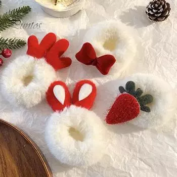 Осень-зима плюшевая резинка для волос с милыми кроличьими ушками, рогом оленя, бантиком-морковью, мягкая резинка для волос для женщин и девочек, держатель для хвоста, веревка для волос, рождественские, новогодние аксессуары для волос