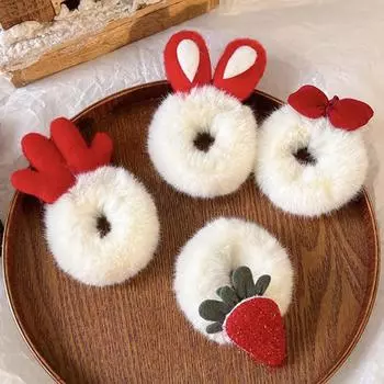 Осень-зима плюшевая резинка для волос с милыми кроличьими ушками, рогом оленя, бантиком-морковью, мягкая резинка для волос для женщин и девочек, держатель для хвоста, веревка для волос, рождественские, новогодние аксессуары для волос B