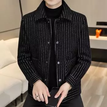 Осень-зима, полосатая мужская куртка, повседневная деловая шерстяная тренчи, модное социальное пальто, тонкая ветровка 3XL