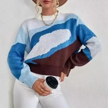 Осень-зима полосатый вязаный свитер с принтом и длинным рукавом, свободный пуловер, женский свитер, повседневные топы, джемпер, верхняя одежда 29576 One Size зелёный