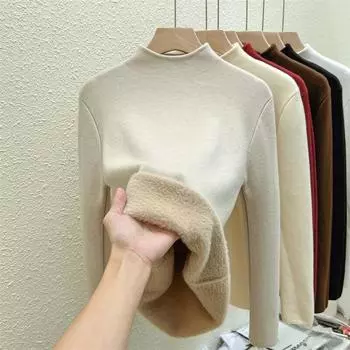 Осень-зима, полуводолазка, женский вязаный свитер, модный, элегантный, повседневный, флисовый, толстый, нижняя часть, рубашка, верхняя часть, внутренний длинный рукав, одежда 1878 S чёрный