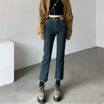 Осень-зима, популярные женские брюки с высокой талией, простые повседневные утолщенные теплые уличные брюки, эластичные прямые брюки, винтажные женские джинсы XS
