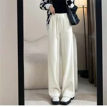 Осень-зима повседневные брюки с высокой талией, широкие свободные брюки, эластичная уличная одежда для отдыха, вельветовые прямые брюки, женские S абрикосовый