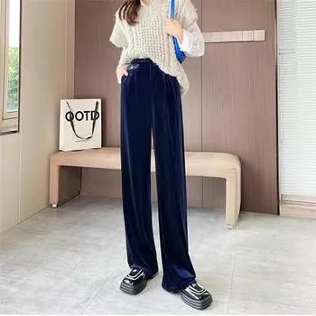 Осень-зима, повседневные свободные модные однотонные длинные свободные прямые брюки с высокой талией, женские корейские велюровые широкие брюки в стиле Харадзюку S чёрный