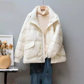 Осень-зима, повседневные женские толстые пуховики, женские короткие однотонные свободные пальто, модные элегантные парки с воротником-стойкой, уличная одежда M чёрный