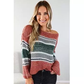 Осень-зима Повседневный свитер Подбор цвета Трикотаж с открытыми плечами S дубильная кора