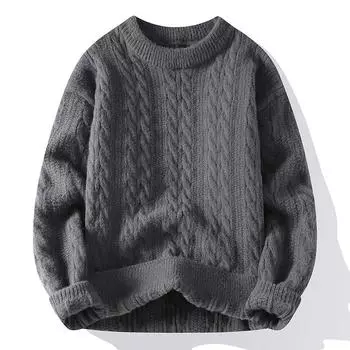 Осень-зима Повседневный свитер с круглым вырезом для мужчин Однотонный свободный трикотажный свитер Мужская мода Трикотажные свитера Пуловер Уличная одежда 4XL белый