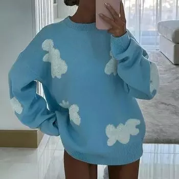 Осень-зима, повседневный свитер с вышивкой «Любовь», теплые джемперы с длинными рукавами, модный топ с круглым вырезом, женские свободные вязаные пуловеры 29613 S орион