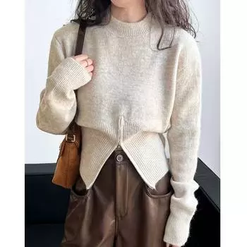 осень зима Повседневный свободный длинный рукав О-образный вырез молния пуловер свитер женский корейский вязаный свитер Femme однотонный тонкий верхняя одежда One Size