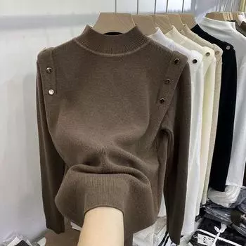 Осень-зима пуговицы водолазка вязаный женский свитер пуловеры весна базовые женские свитера подходят мягкие топы XXL белый