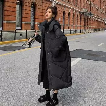 Осень-зима, пуховая женская зимняя стеганая куртка средней длины, толще, чем до колена, стеганое пальто M белый