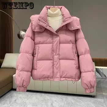 Осень-зима пуховик из хлопка женская корейская хлопковая подкладка утолщенная теплая парка с капюшоном короткое пальто женская повседневная женская верхняя одежда M чёрный