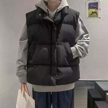 Осенне-зимний жилет из хлопка, мужская одежда, свободный жилет без рукавов на молнии, универсальный, красивый и модный, мужской, повседневный, теплый, толстый жилет M серый