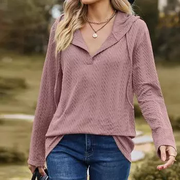 Осень-зима пуловер сплошной цвет с капюшоном свободная толстовка с длинными рукавами для женской одежды S чёрный