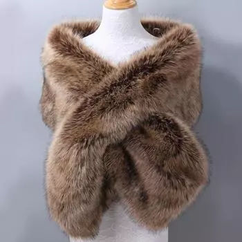Осень-зима роскошный искусственный мех шаль шарфы дамы плюшевые шарф накидка для свадебной вечеринки меховой болеро длинный накидка One Size коричневый