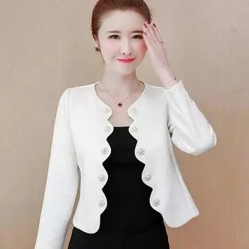 Осень-зима с длинным рукавом, черный, белый цвет, короткий кардиган, женская куртка, пальто, куртки J224 S белый