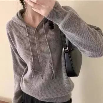 Осень-зима с длинным рукавом и капюшоном вязаные свитера женские модные серые повседневные верхняя одежда пуловер свитер женский винтажный свободный мягкий женский трикотаж 25278 One Size красный