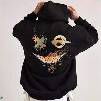 Осень-зима с длинными рукавами и 2D цифровой печатью повседневные свободные пуловеры с капюшоном и толстовки мужские S чёрный